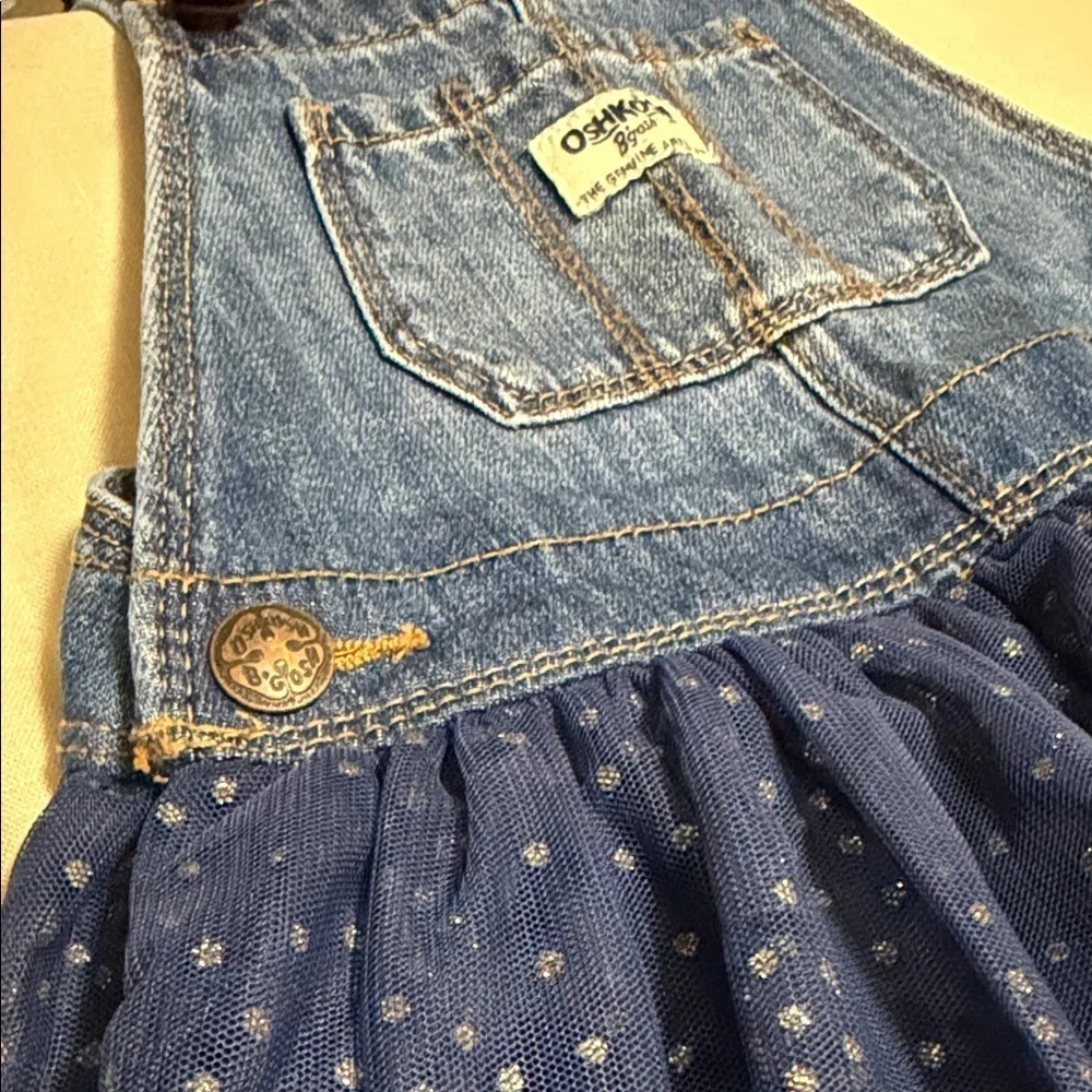 OshKosh B'gosh Blue Denim Skirtall with Tulle & Glitter Sparkles, Size 4T